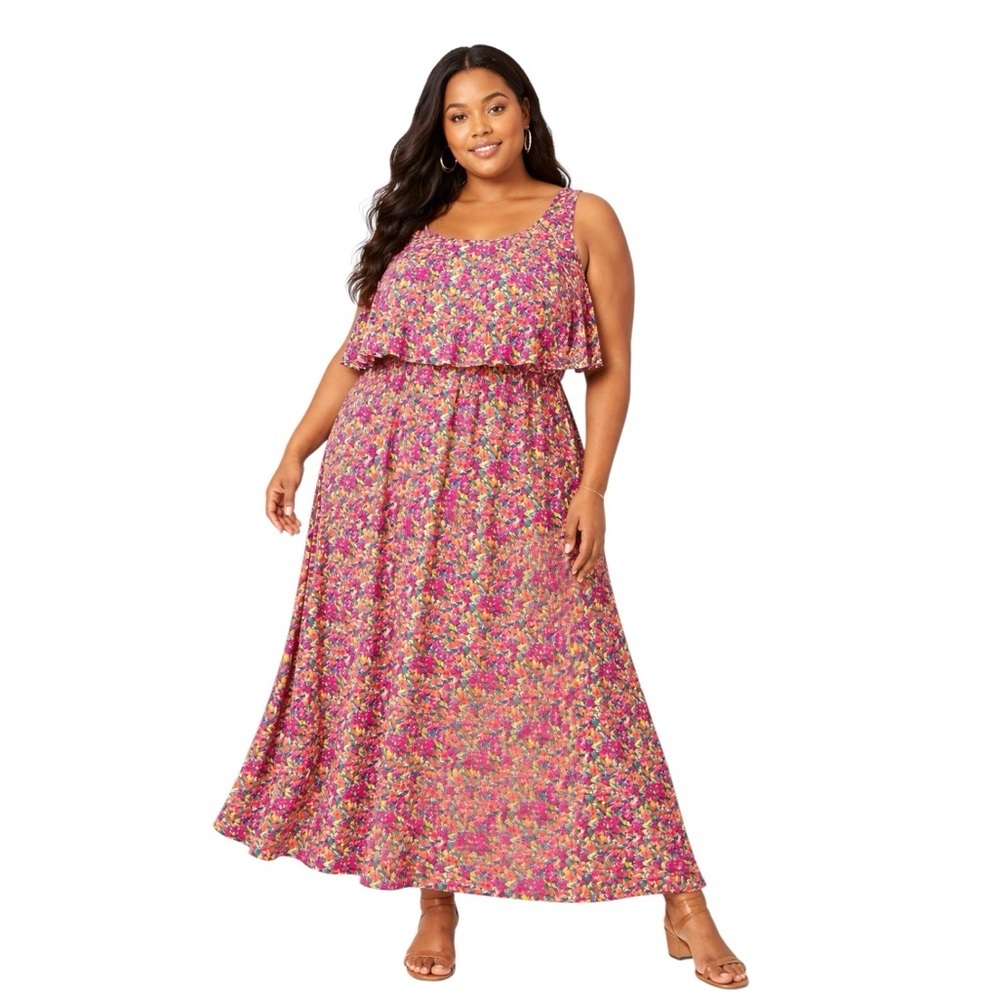 Sabrina Lauren Floral Maxi Dress XL Pink Multicolor Cold Shoulder Boho